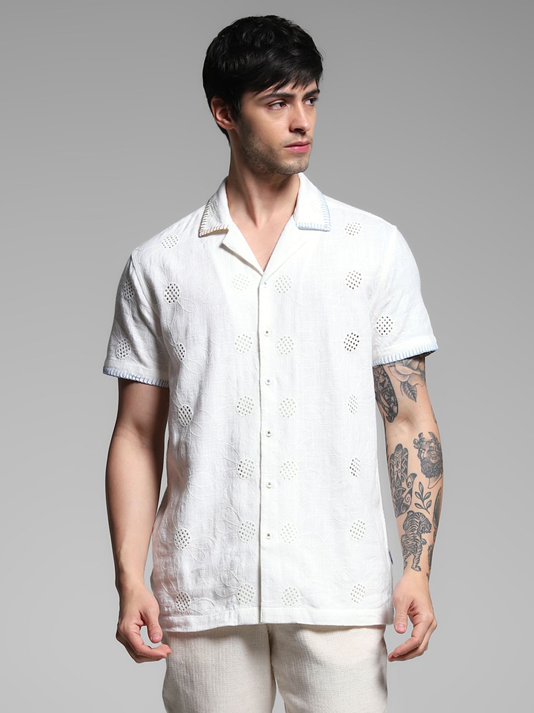White Embroidered Cotton Shirt