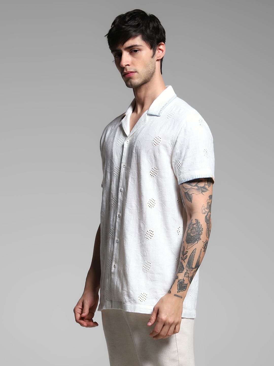 White Embroidered Cotton Shirt