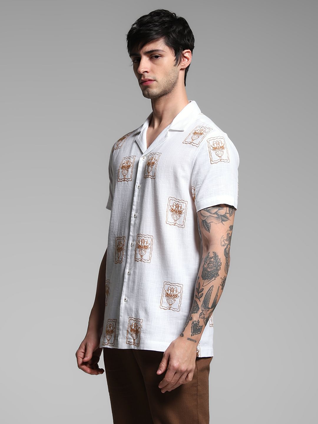 White Embroidered Resort Collar Shirt