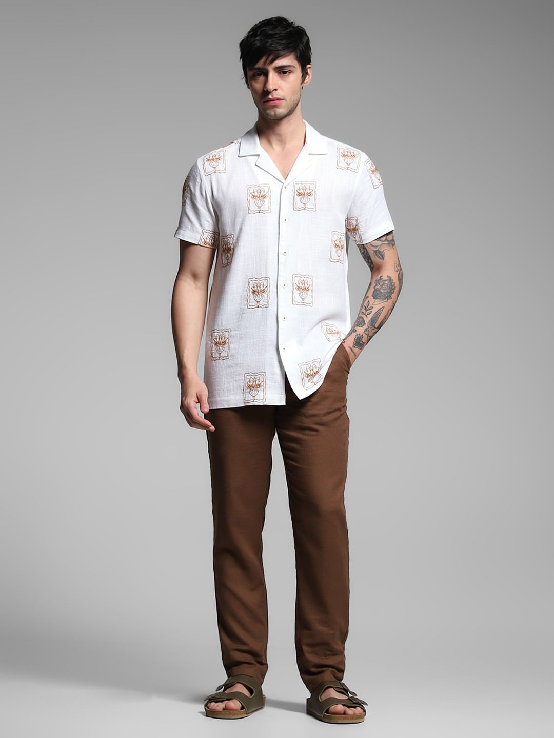 White Embroidered Resort Collar Shirt