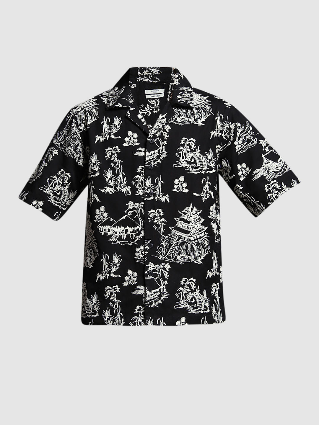 Black Embroidered Print Cotton Shirt