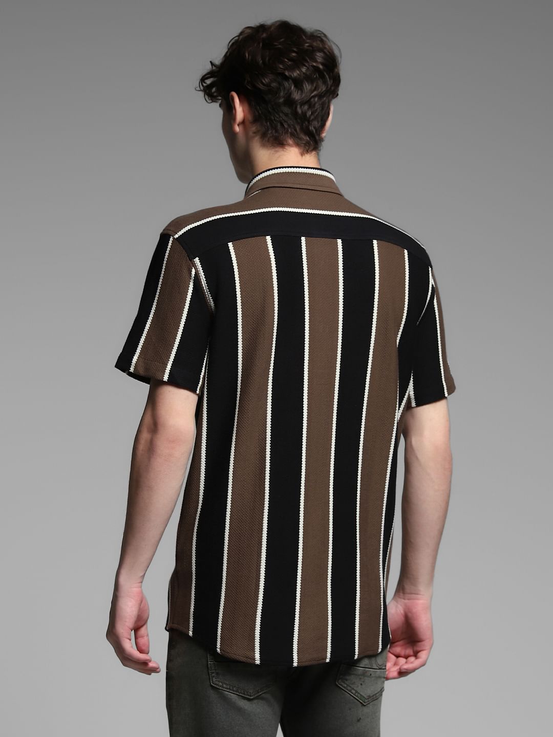 Black Striped Resort Collar Shirt