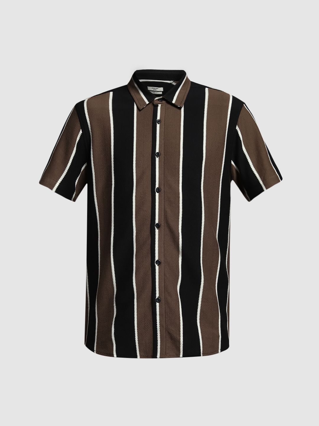 Black Striped Resort Collar Shirt