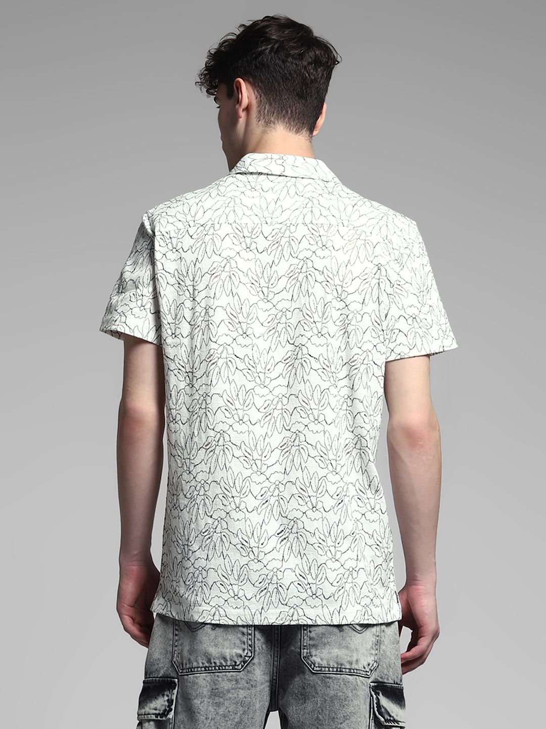 White Printed Dobby Cotton Shirt
