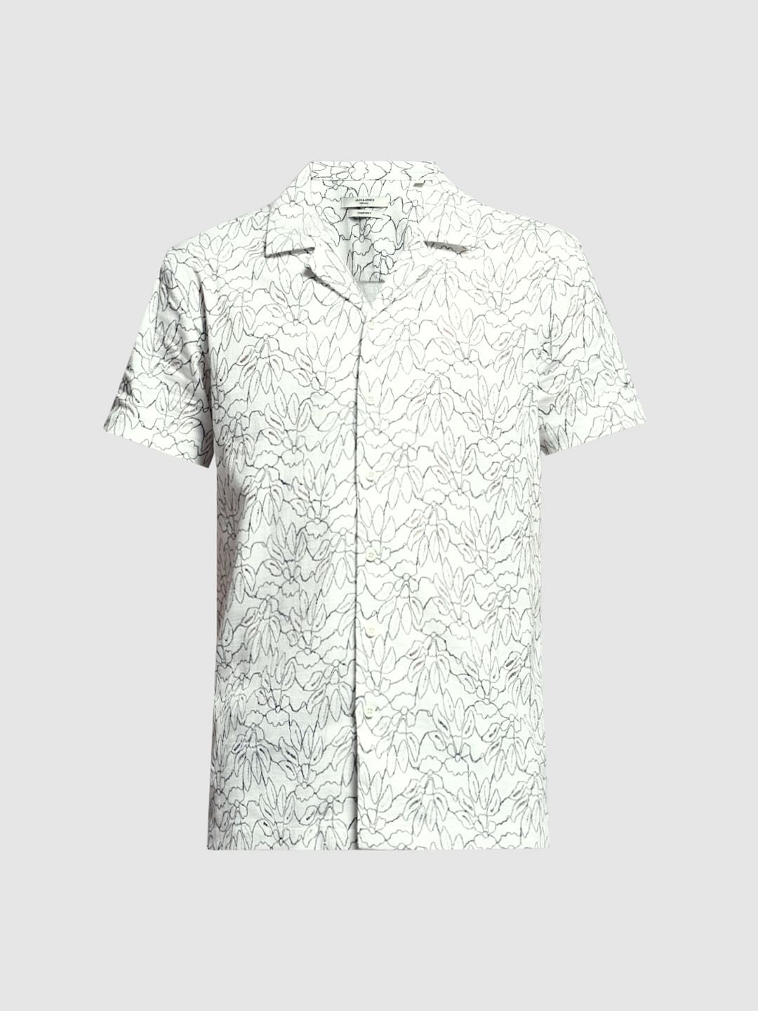 White Printed Dobby Cotton Shirt