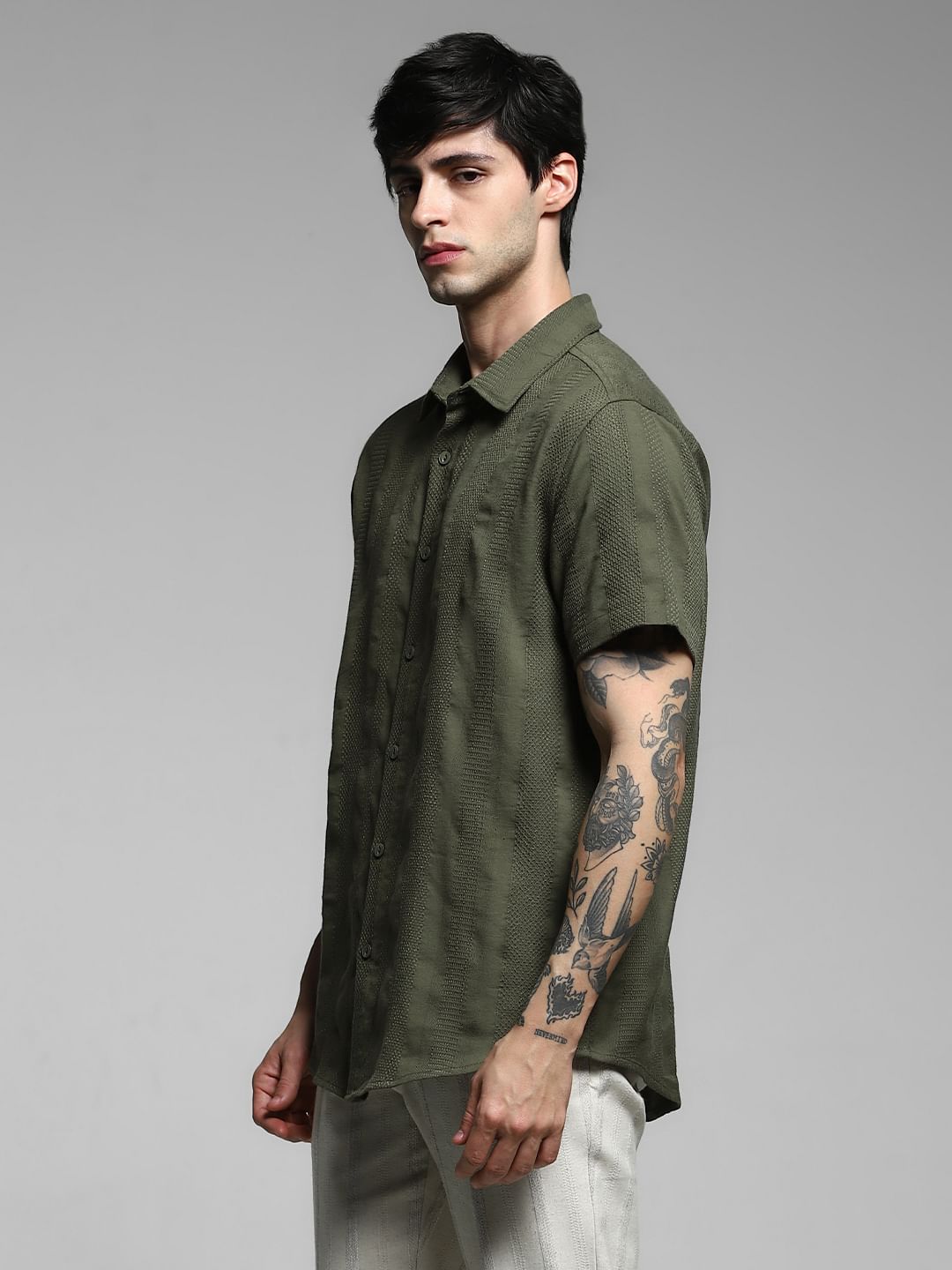Olive Dobby Short Sleeves Shirt