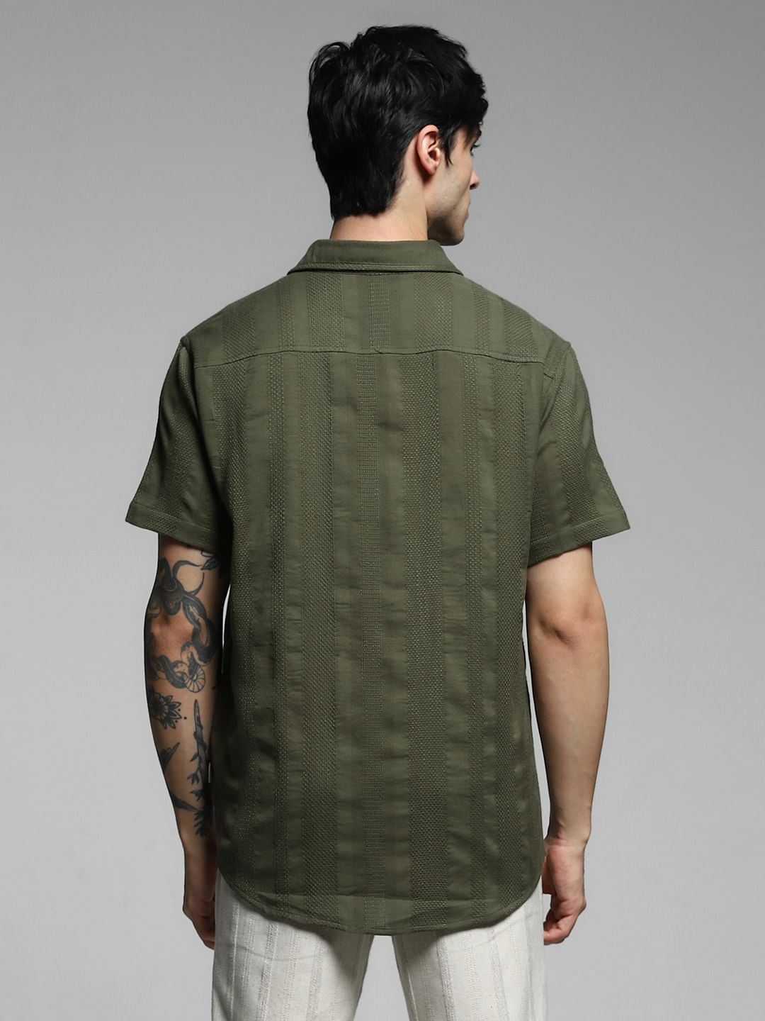 Olive Dobby Short Sleeves Shirt
