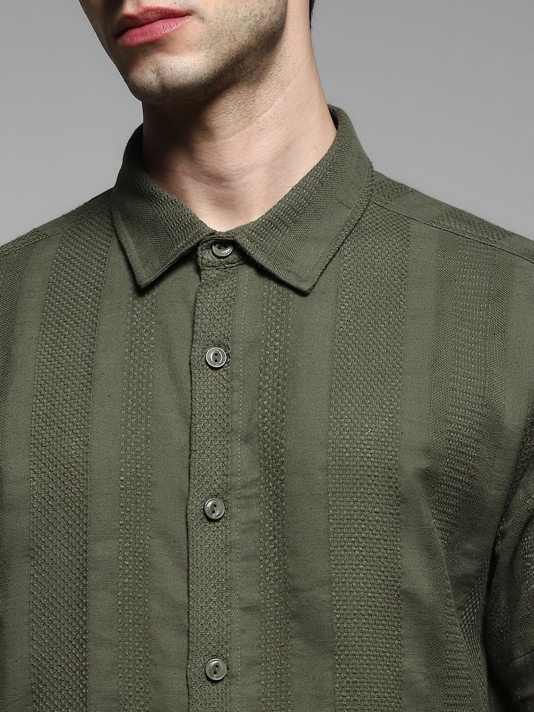 Olive Dobby Short Sleeves Shirt