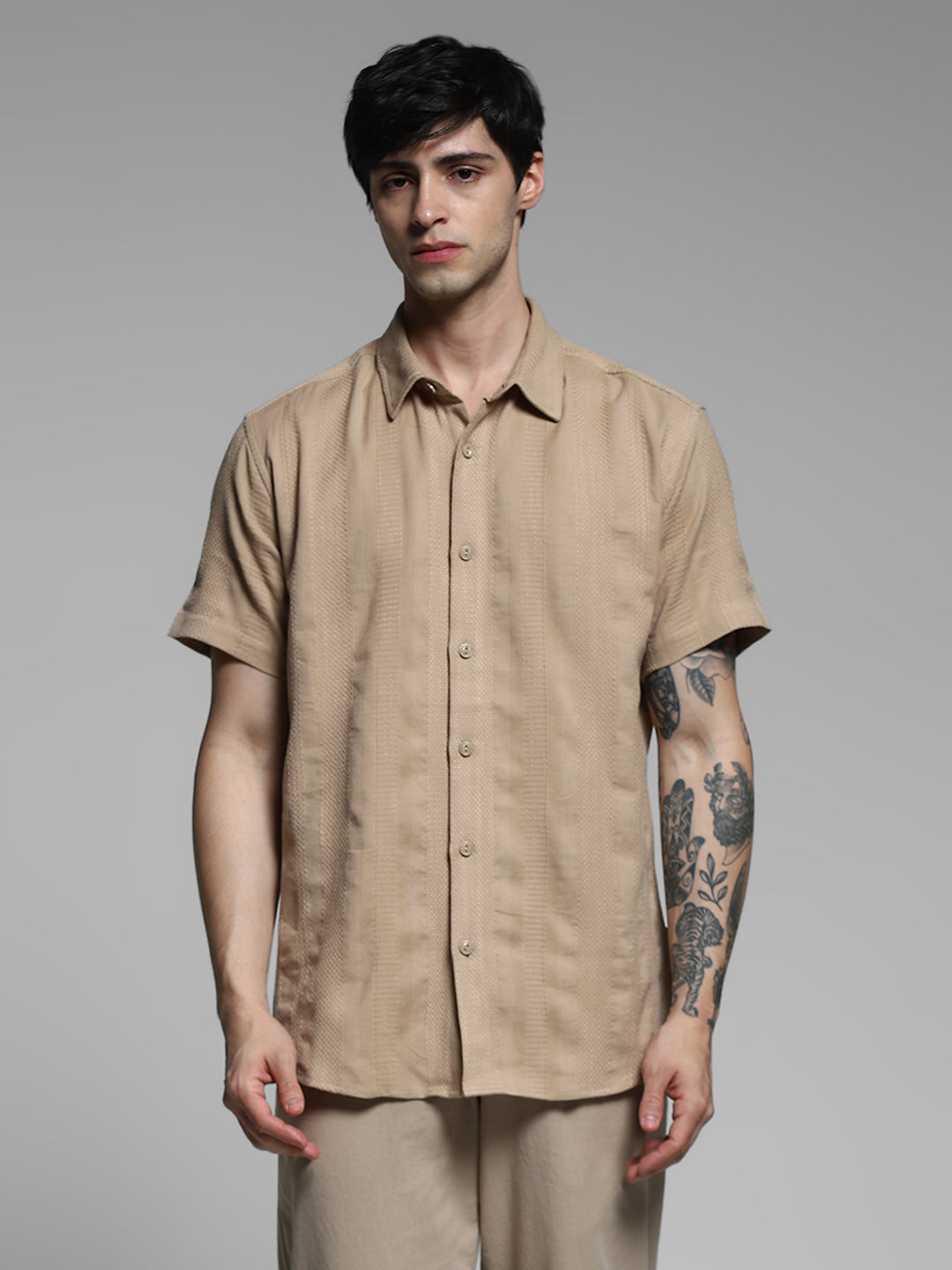 Brown Dobby Regular Fit Shirt