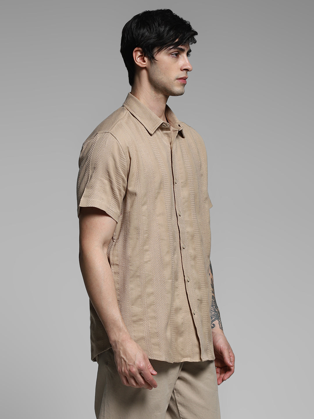 Brown Dobby Regular Fit Shirt