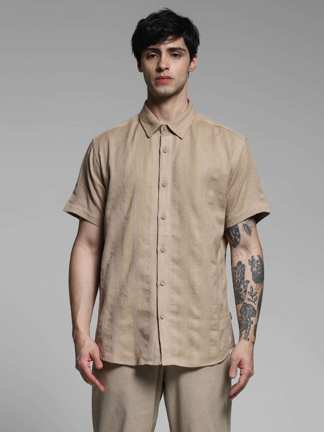 Brown Dobby Regular Fit Shirt