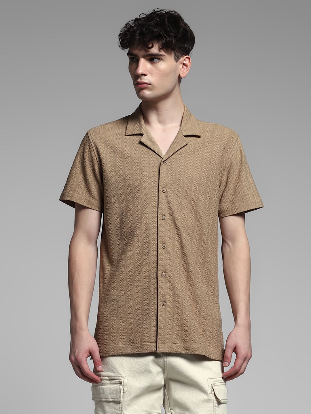 Brown Knitted Short Sleeves Shirt