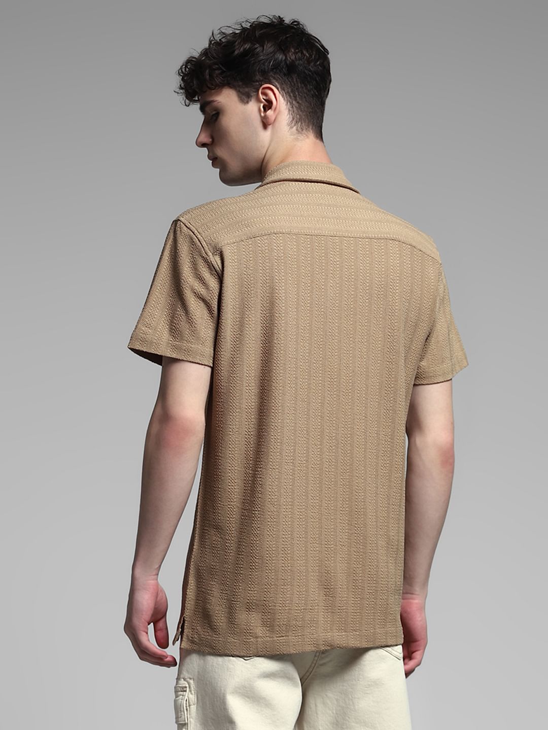 Brown Knitted Short Sleeves Shirt