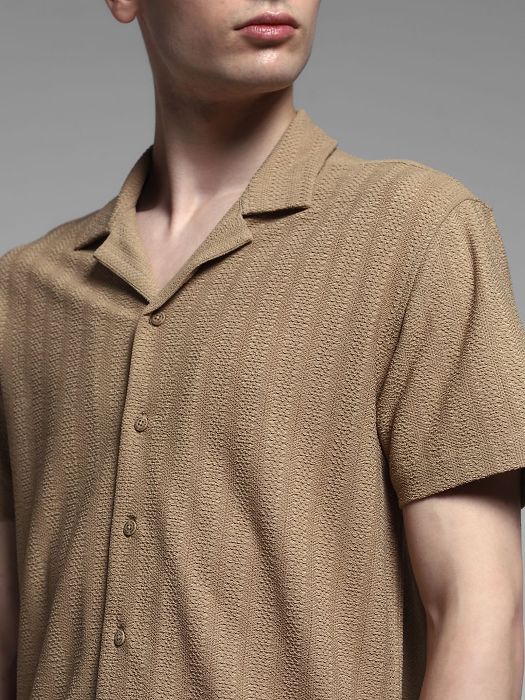 Brown Knitted Short Sleeves Shirt