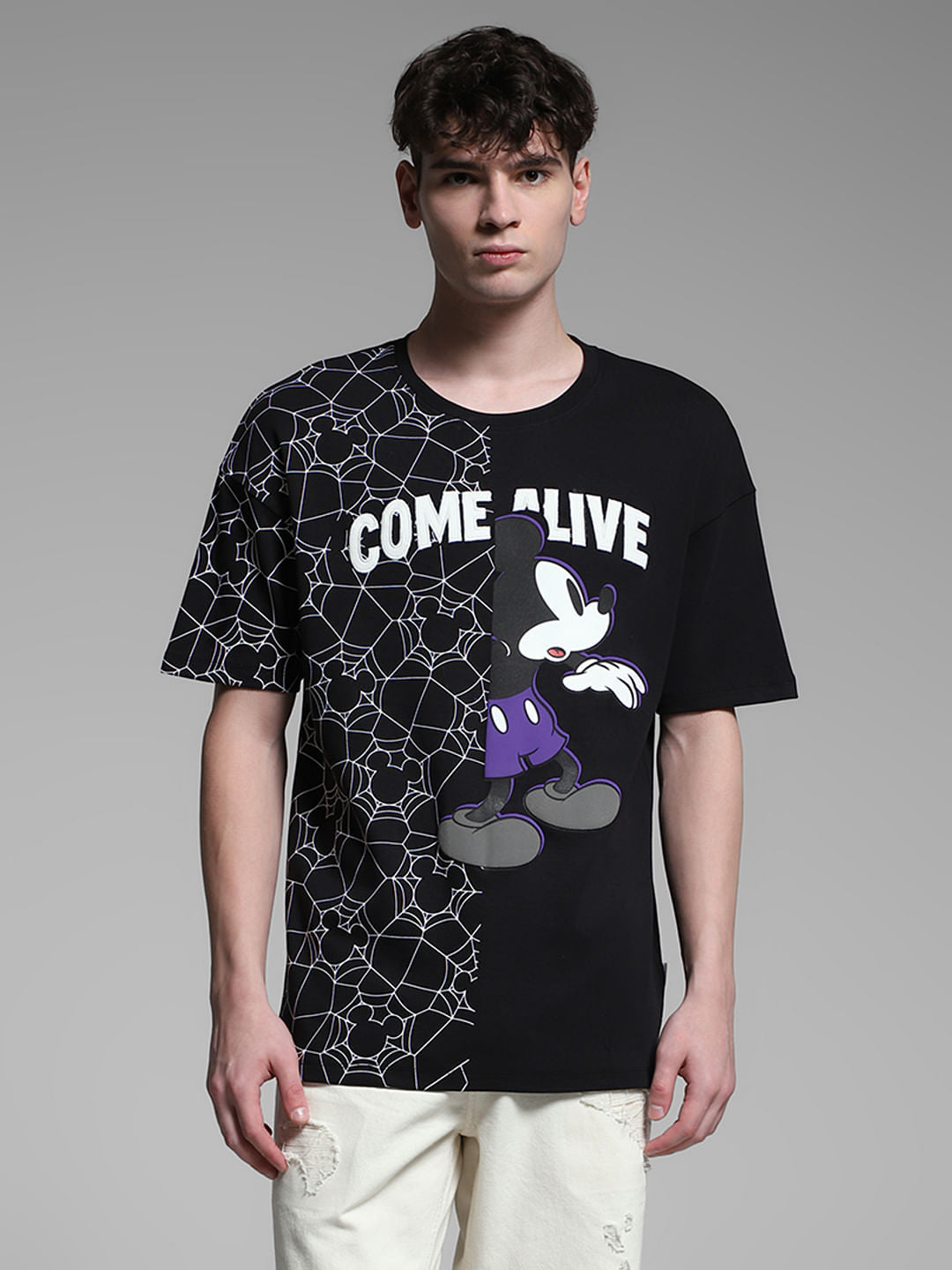 Black Mickey Printed Oversized T-shirt