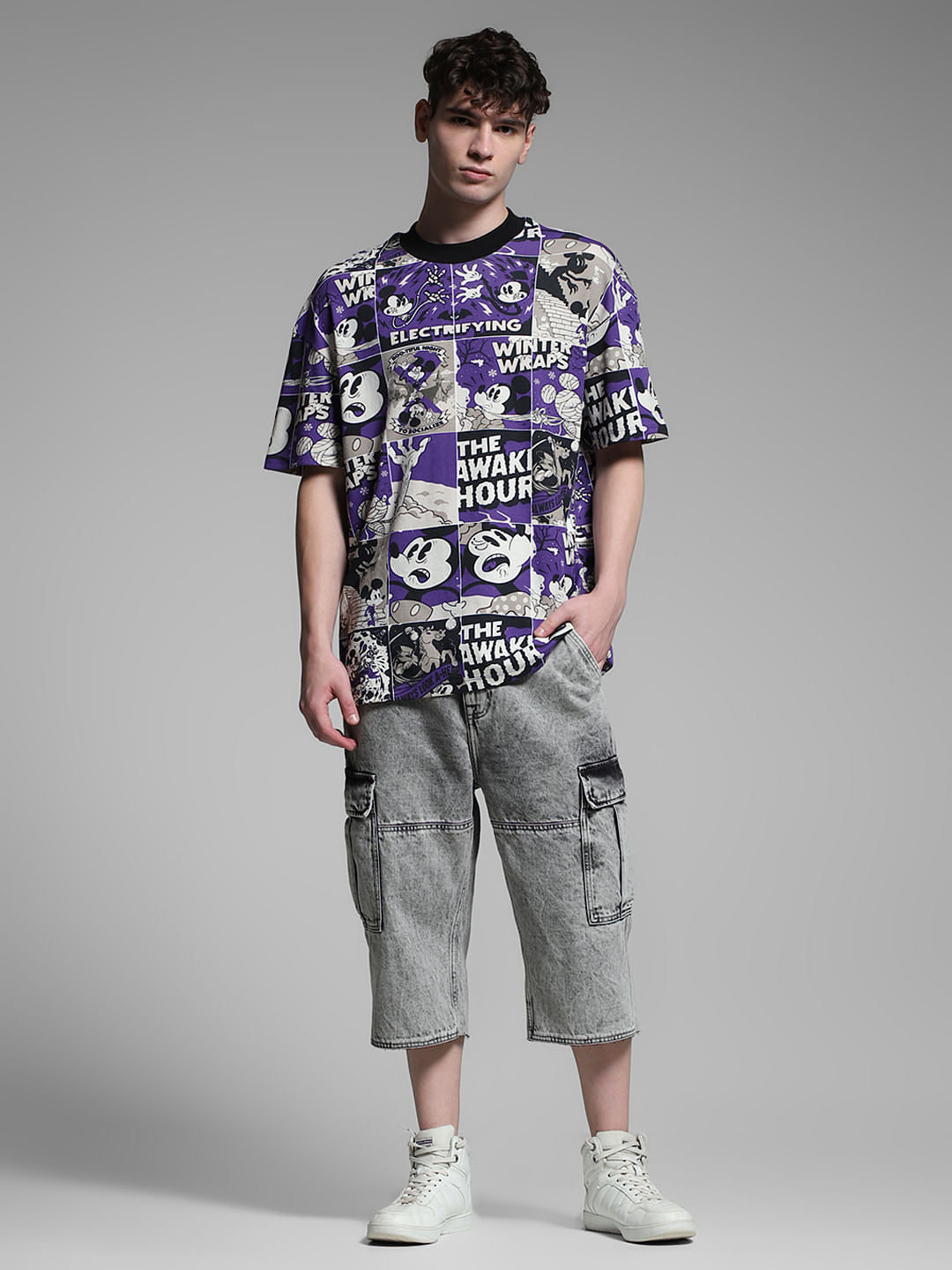 Purple Mickey Comic Strip Oversized T-shirt