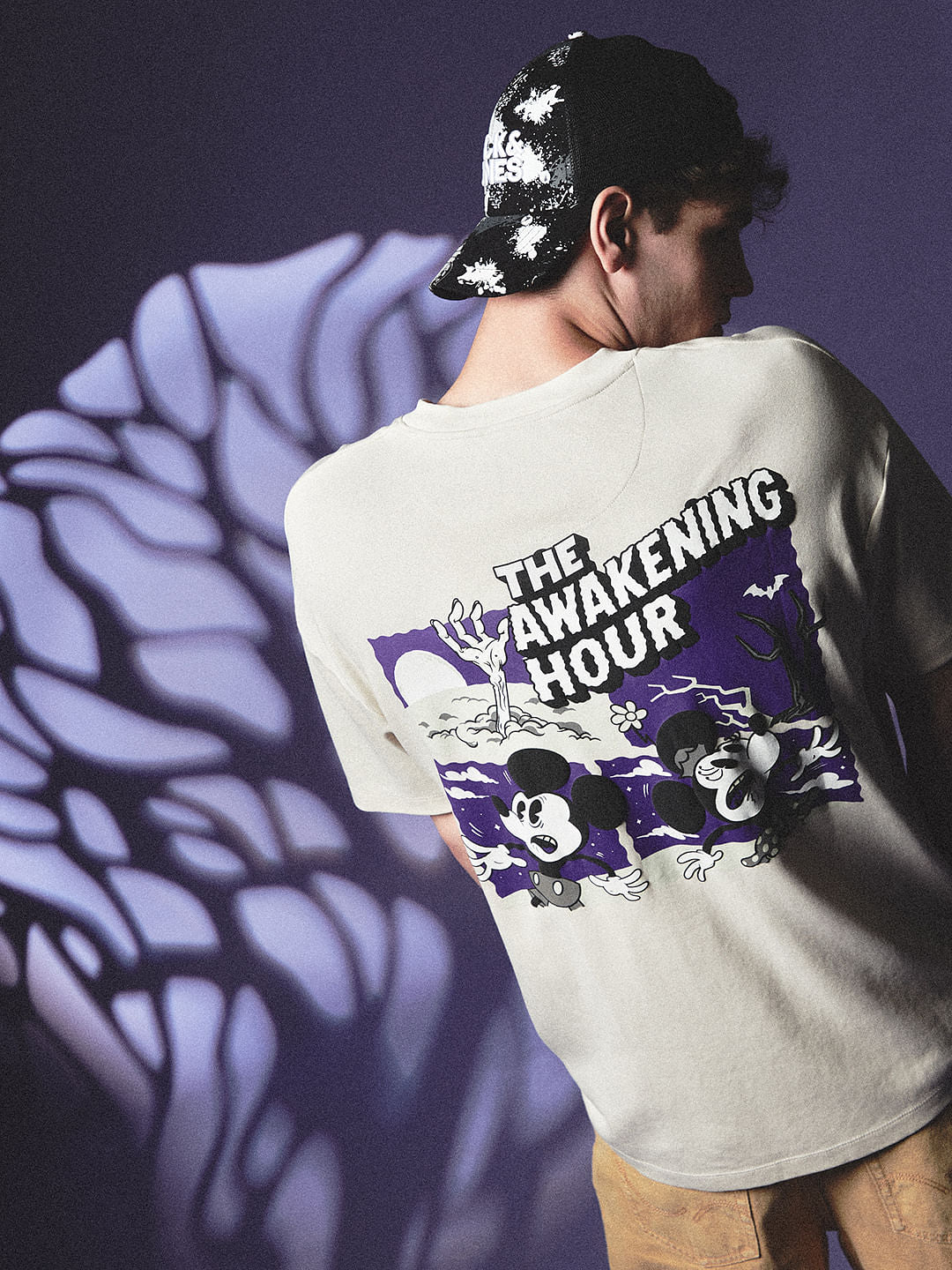 Beige Mickey Print Oversized T-shirt