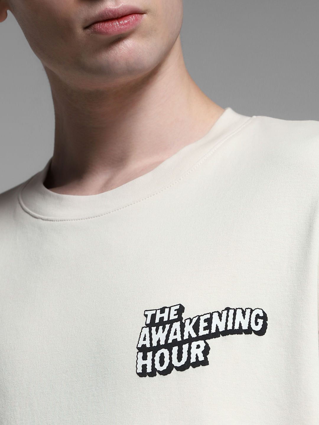 Beige Mickey Print Oversized T-shirt