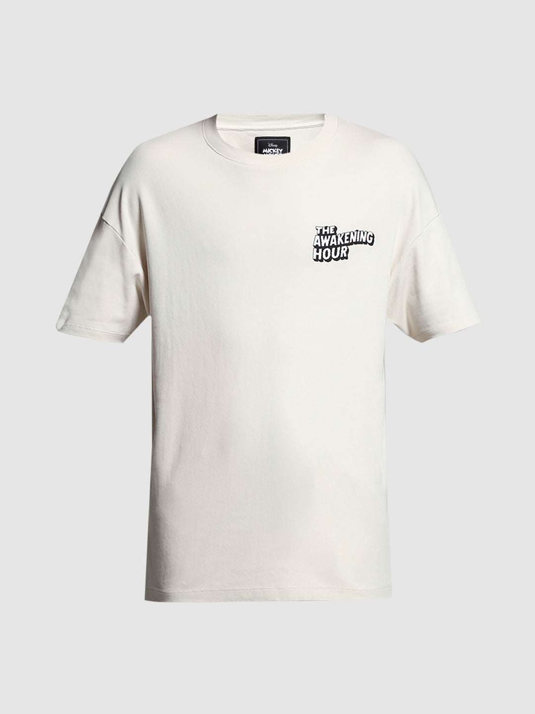 Beige Mickey Print Oversized T-shirt
