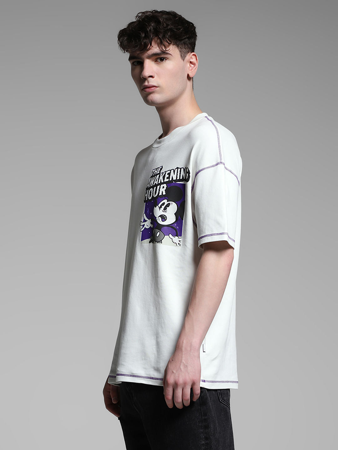 White Mickey Print Oversized T-shirt