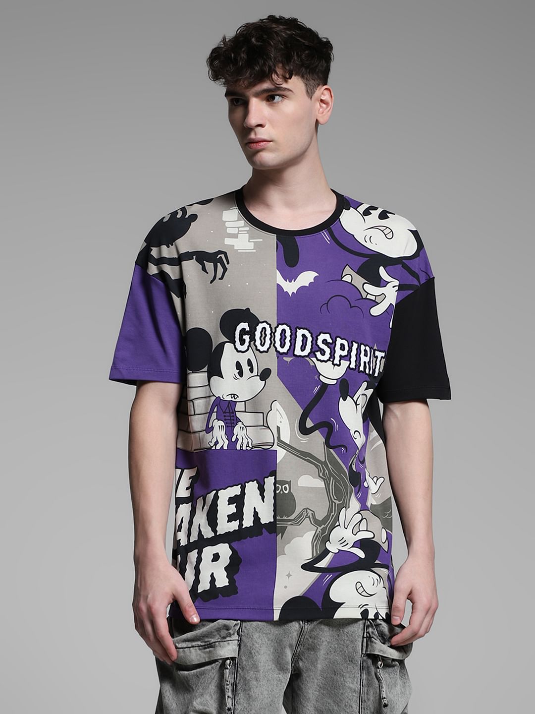 Purple Mickey Colourblocked Oversized T-shirt