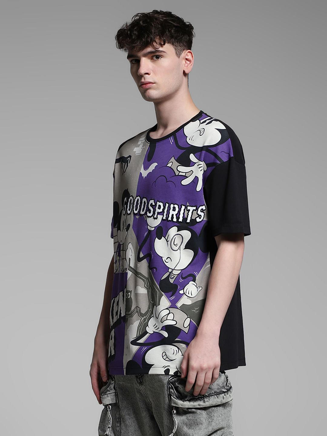 Purple Mickey Colourblocked Oversized T-shirt
