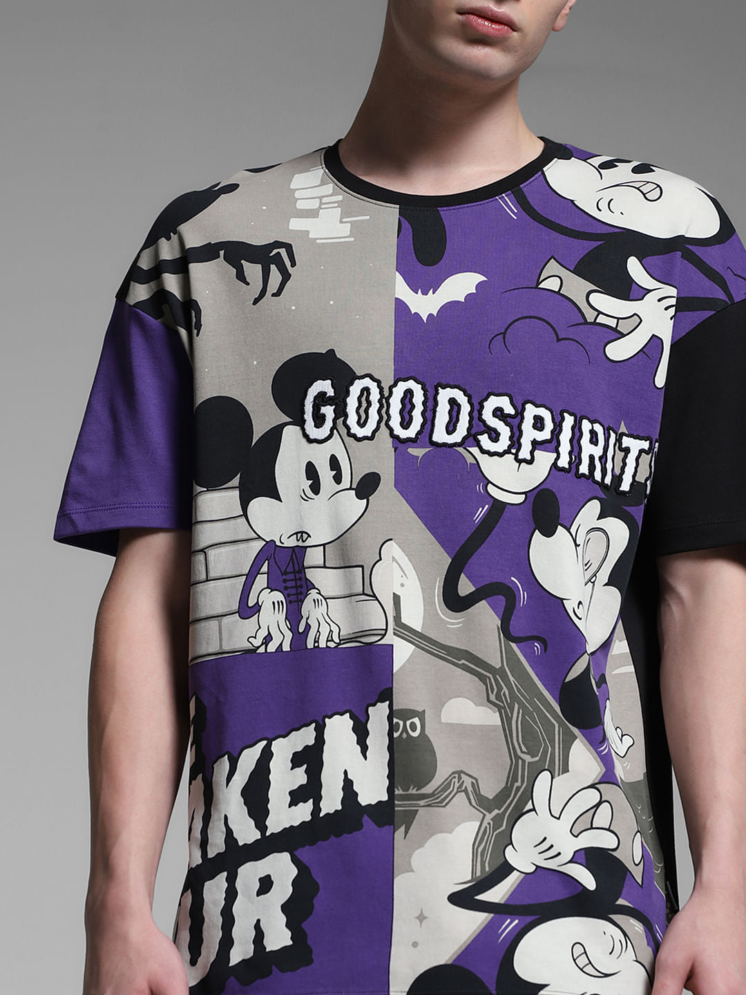 Purple Mickey Colourblocked Oversized T-shirt