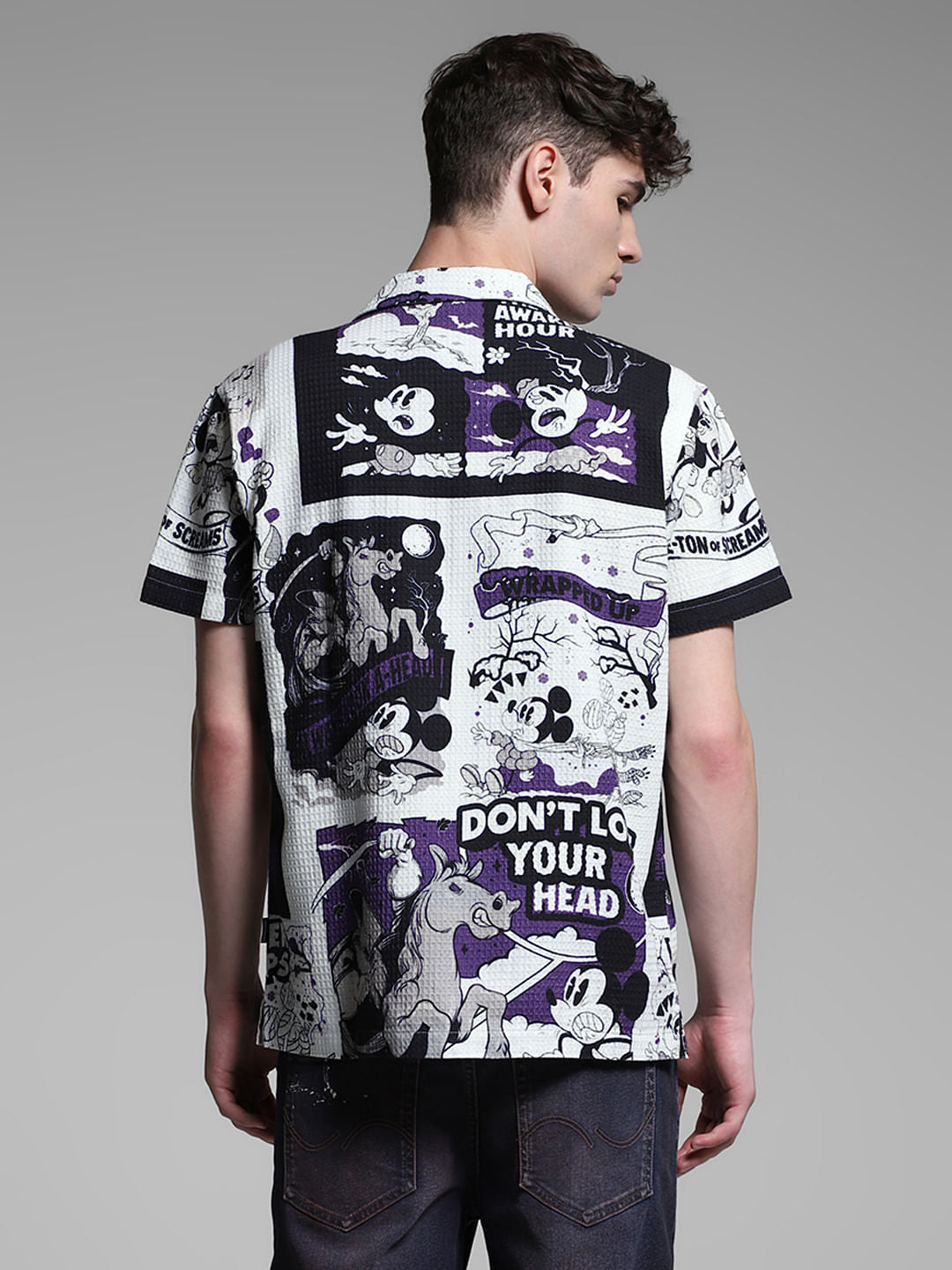 White Mickey Comic Strip Print Shirt