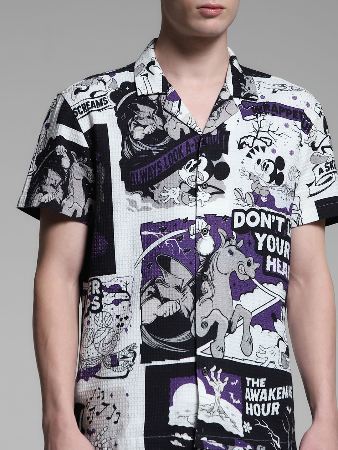 White Mickey Comic Strip Print Shirt