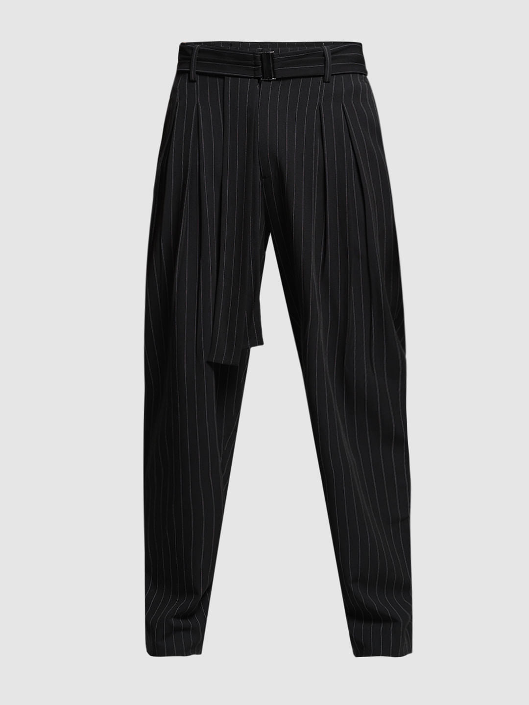 Black Waist Tie Up Striped Pants