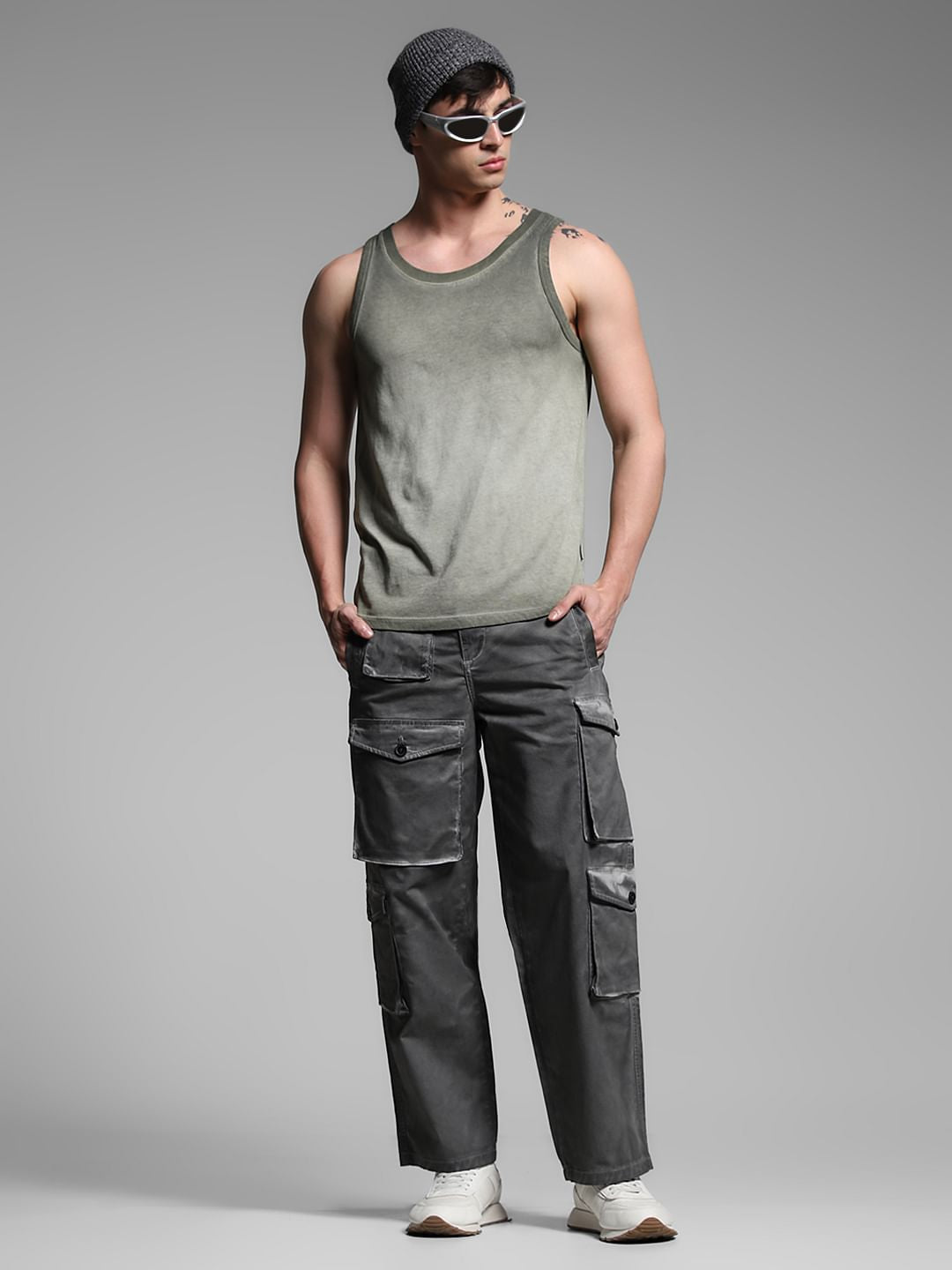 Olive Green Mid Rise Cargo Pants