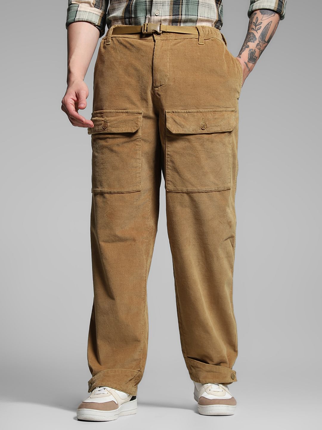 Brown Mid Rise Loose Fit Pants