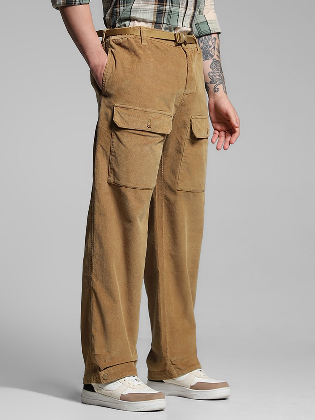 Brown Mid Rise Loose Fit Pants