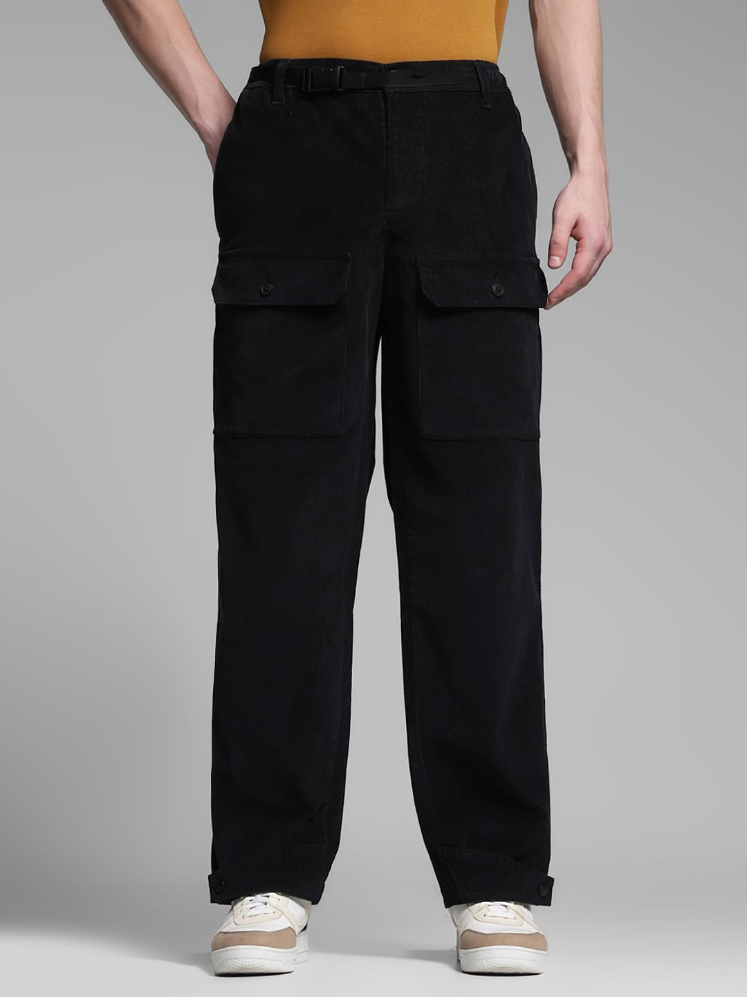 Black Mid Rise Loose Fit Pants