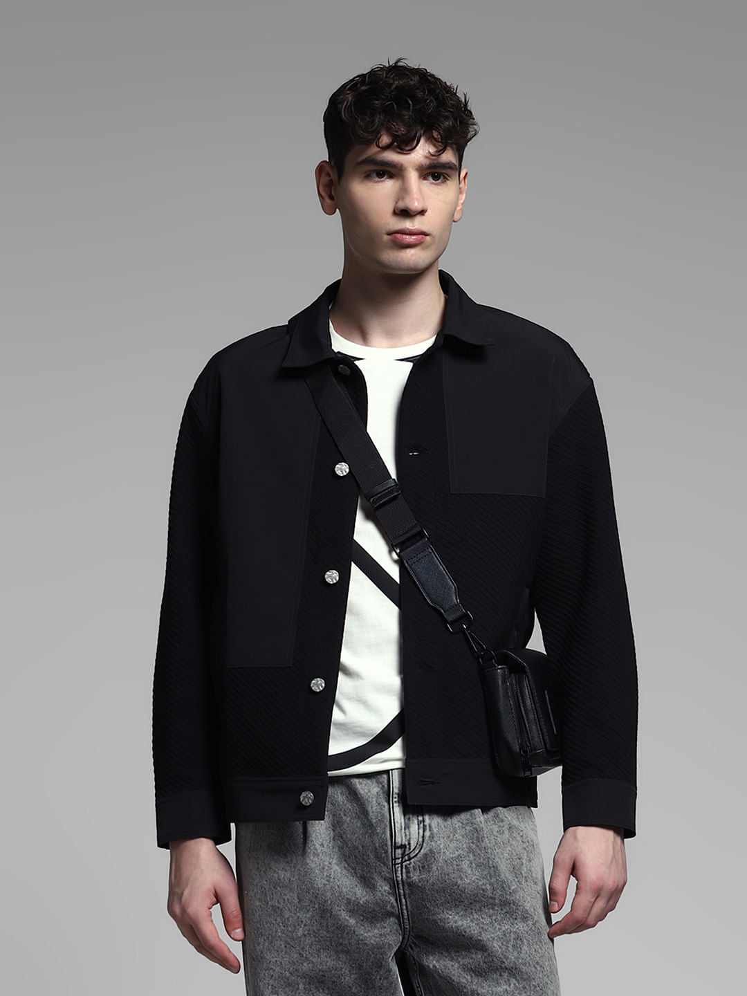 Black Patch Print Casual Jacket