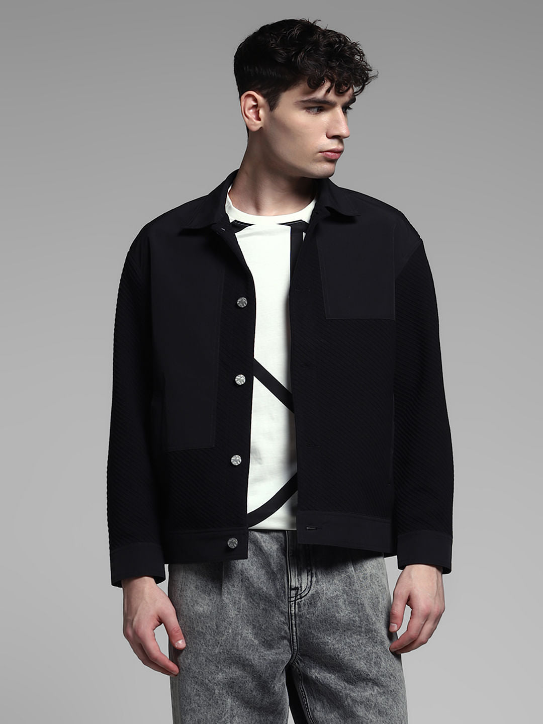 Black Patch Print Casual Jacket