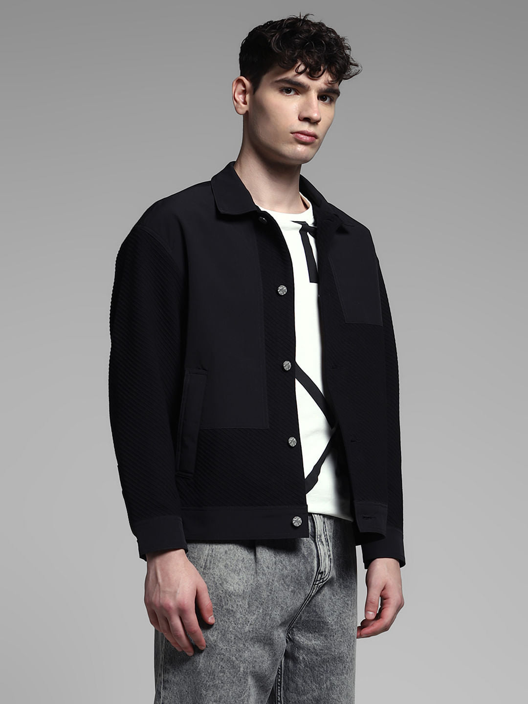 Black Patch Print Casual Jacket