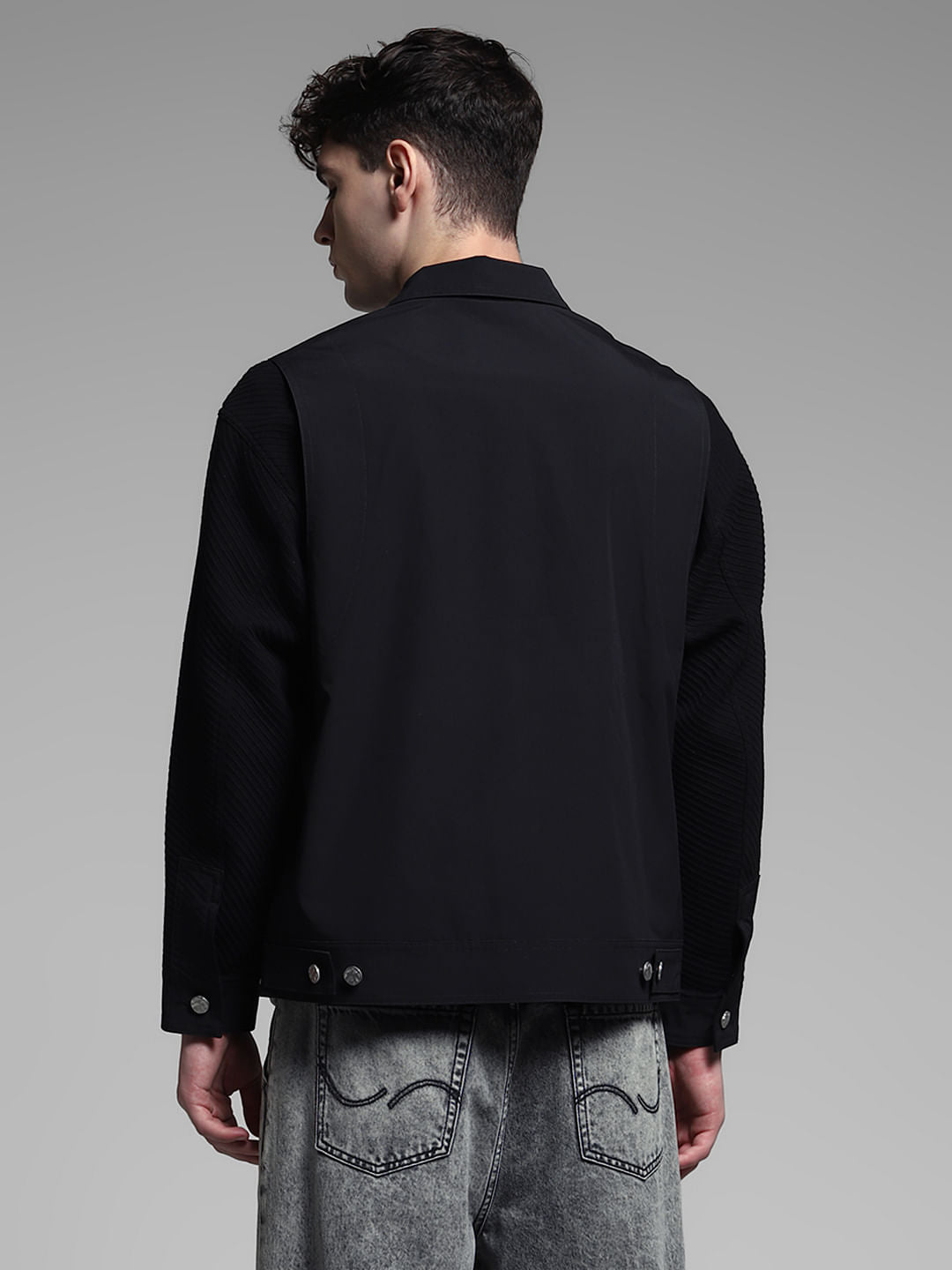 Black Patch Print Casual Jacket