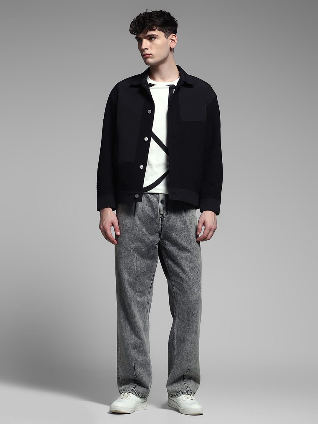 Black Patch Print Casual Jacket