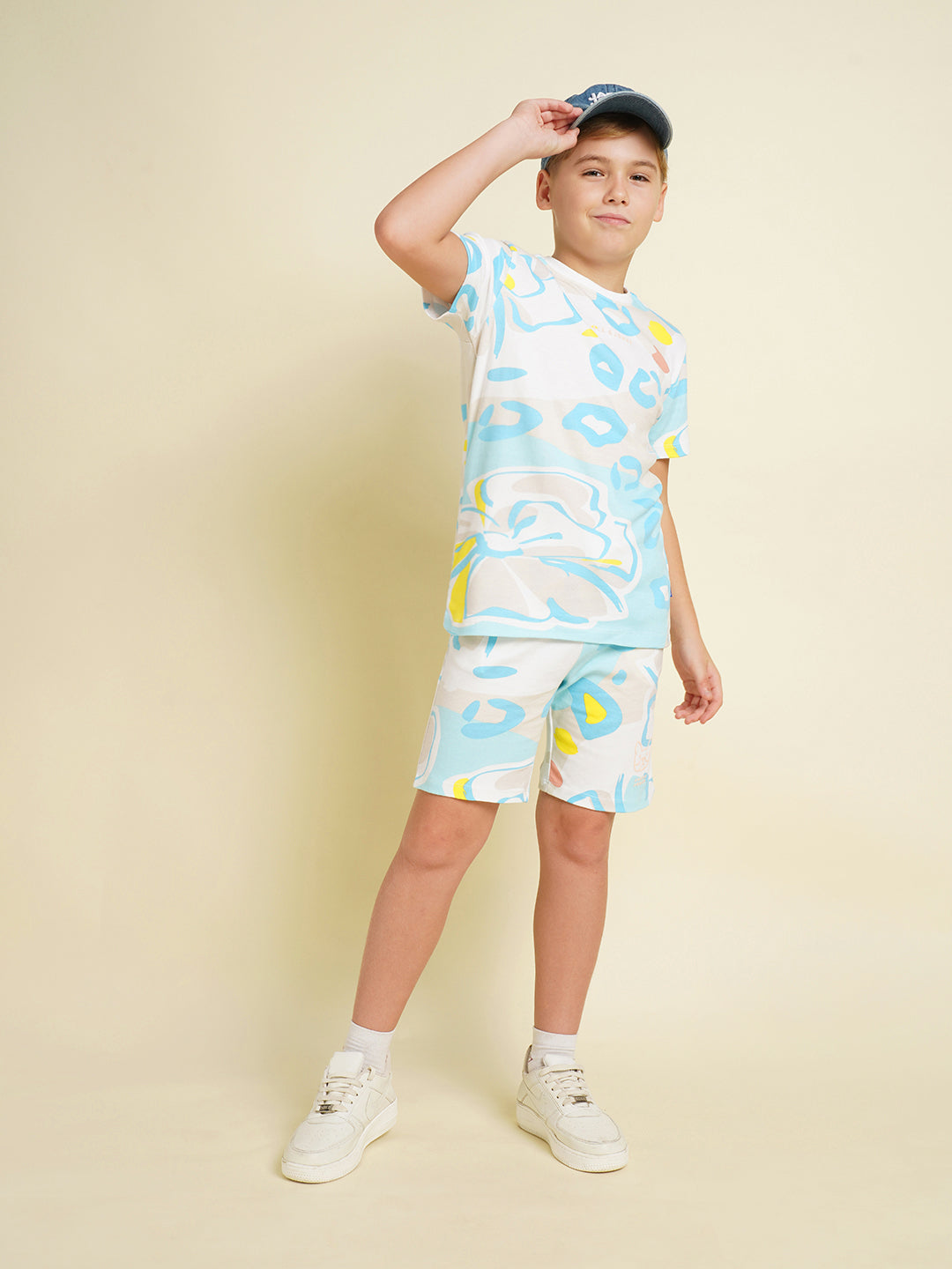 JACK&JONES JUNIOR Boys Blue Printed Co-ord Set Shorts