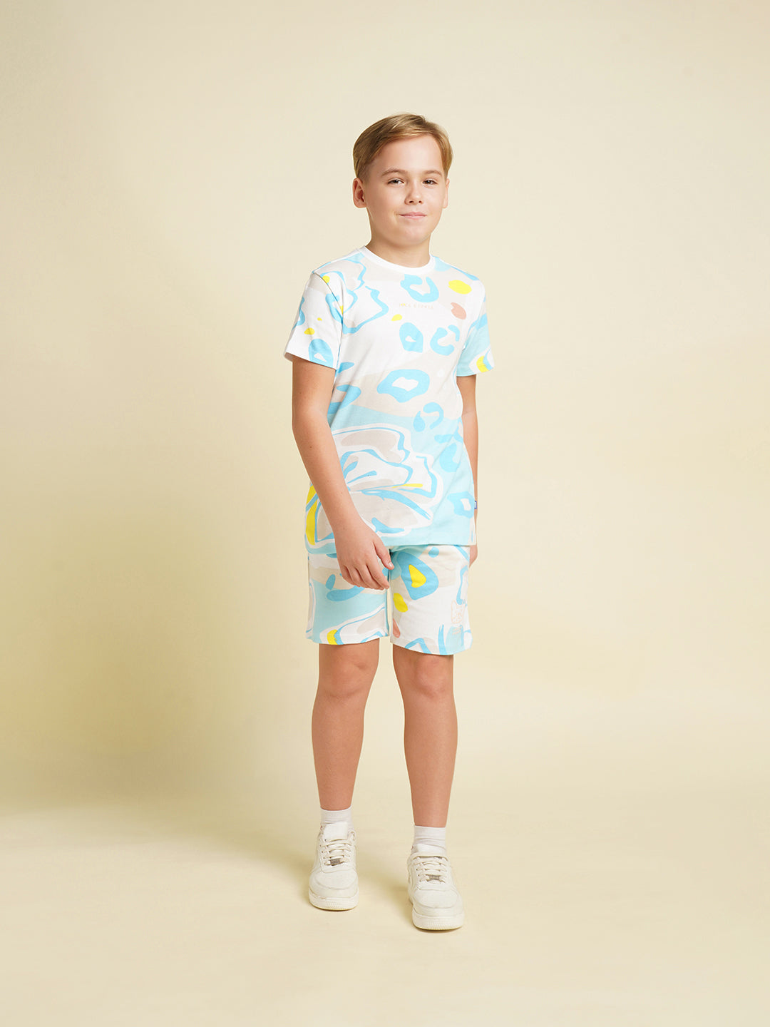 JACK&JONES JUNIOR Boys Blue Printed Co-ord Set Shorts