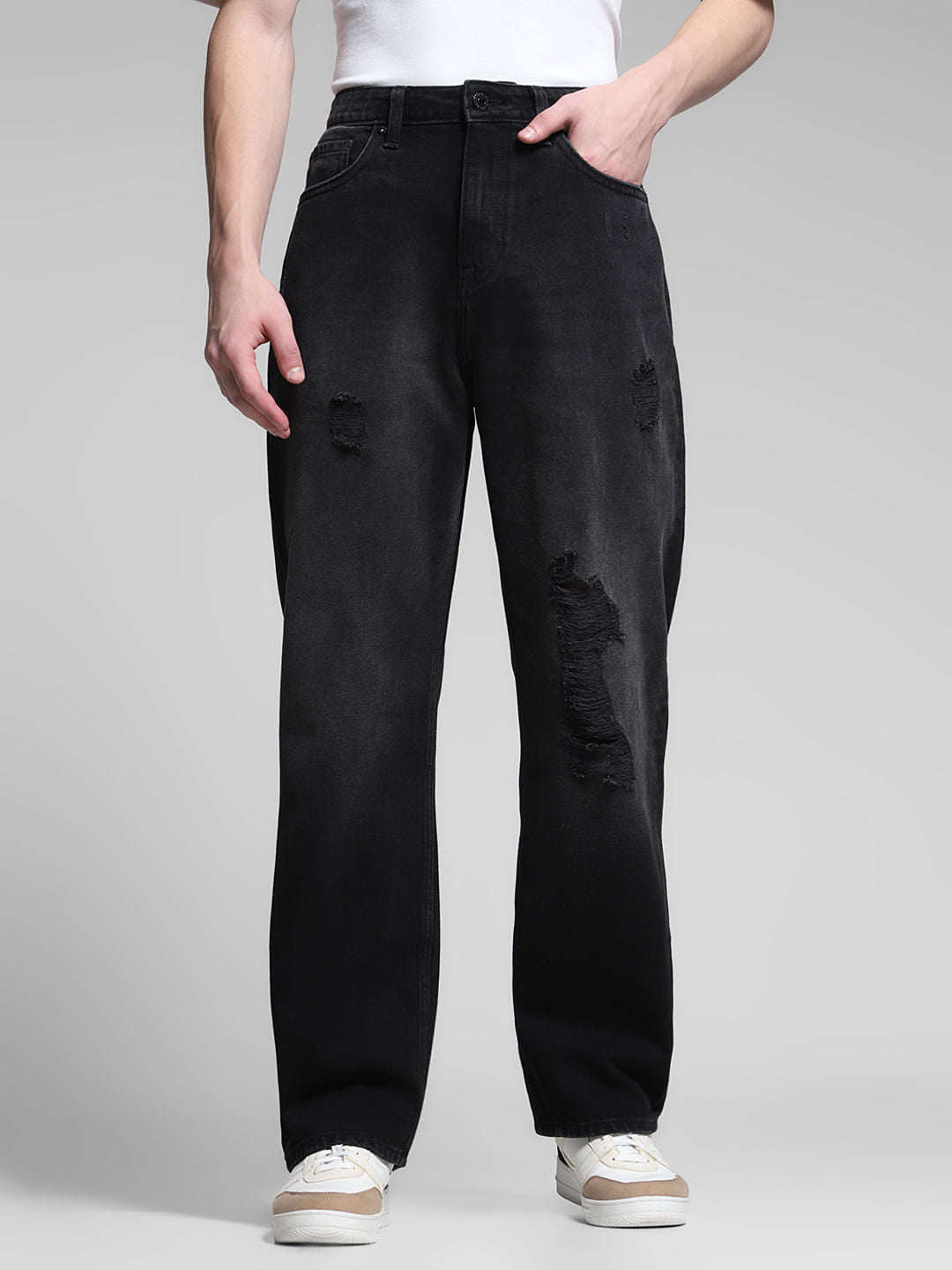Black Distressed Dario Loose Fit Jeans