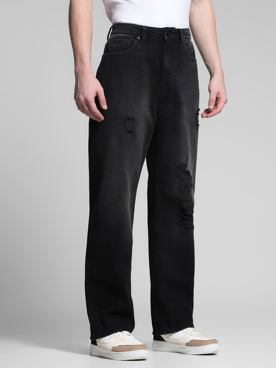 Black Distressed Dario Loose Fit Jeans