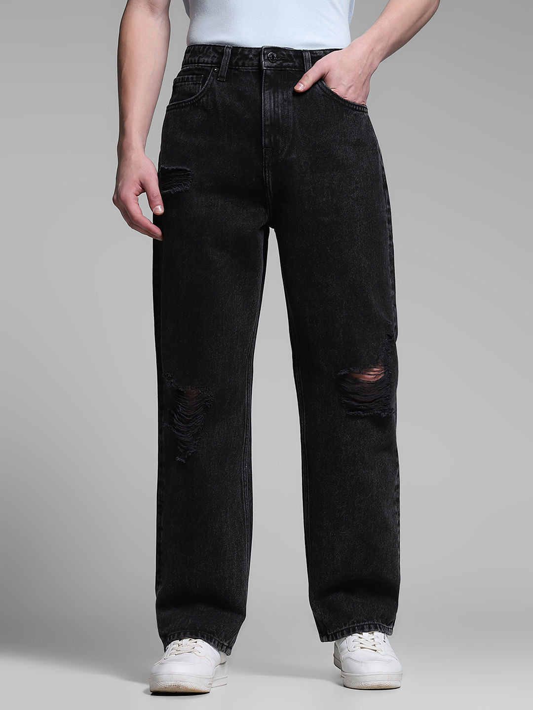 Distressed Jeans Men Boys Ripped Black Jeans Black Distressed