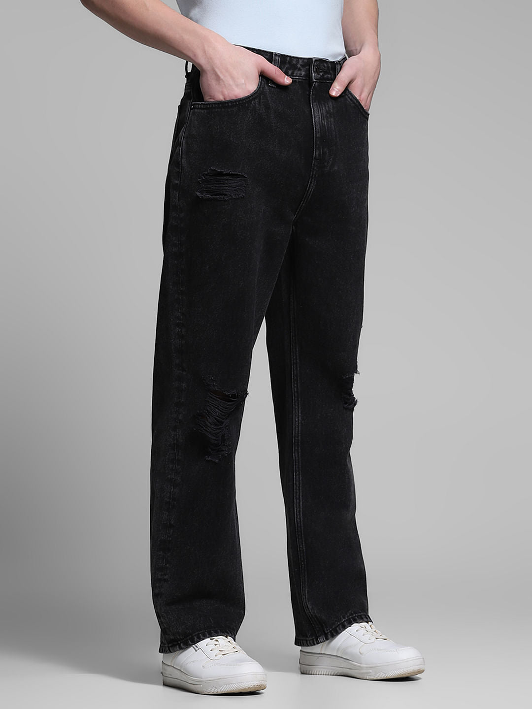 Black Distressed Dario Loose Fit Jeans