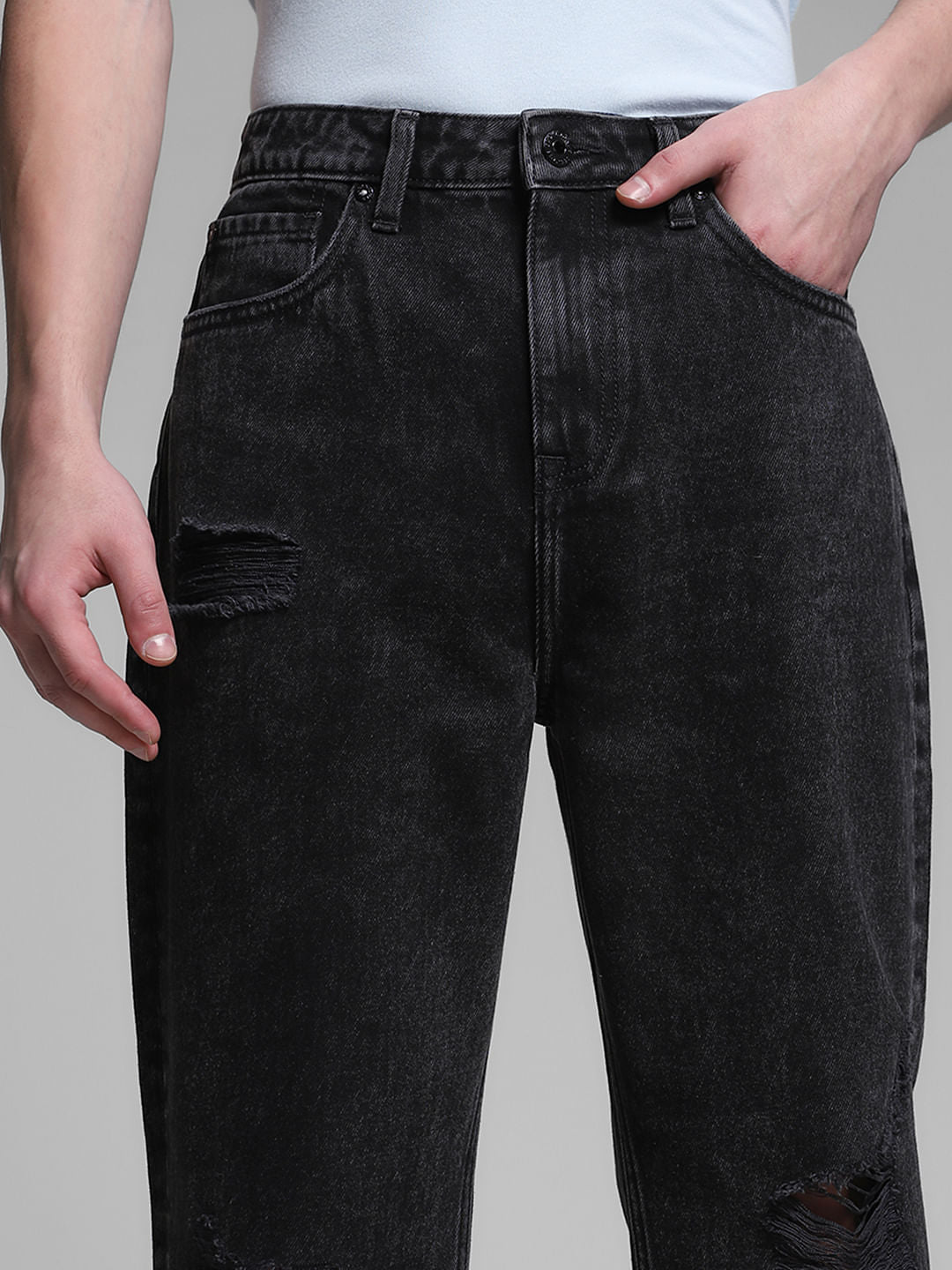 Black Distressed Dario Loose Fit Jeans