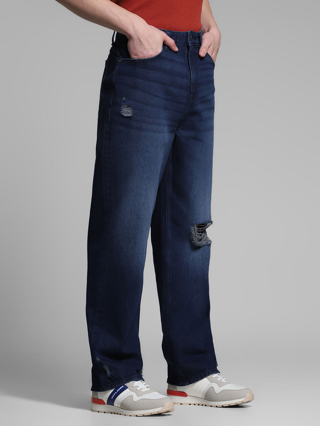 Dark Blue Distressed Dario Loose Fit Jeans