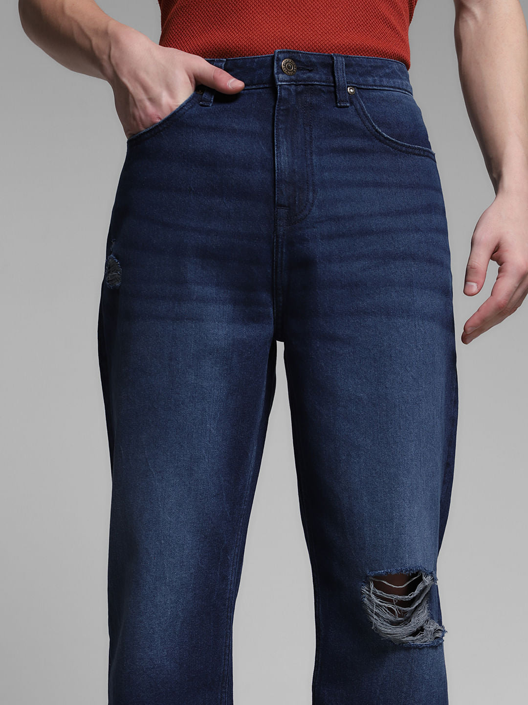 Dark Blue Distressed Dario Loose Fit Jeans