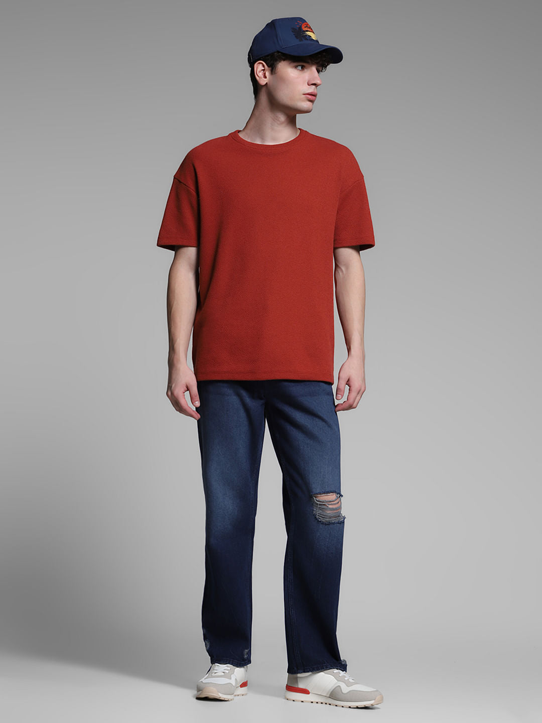 Dark Blue Distressed Dario Loose Fit Jeans