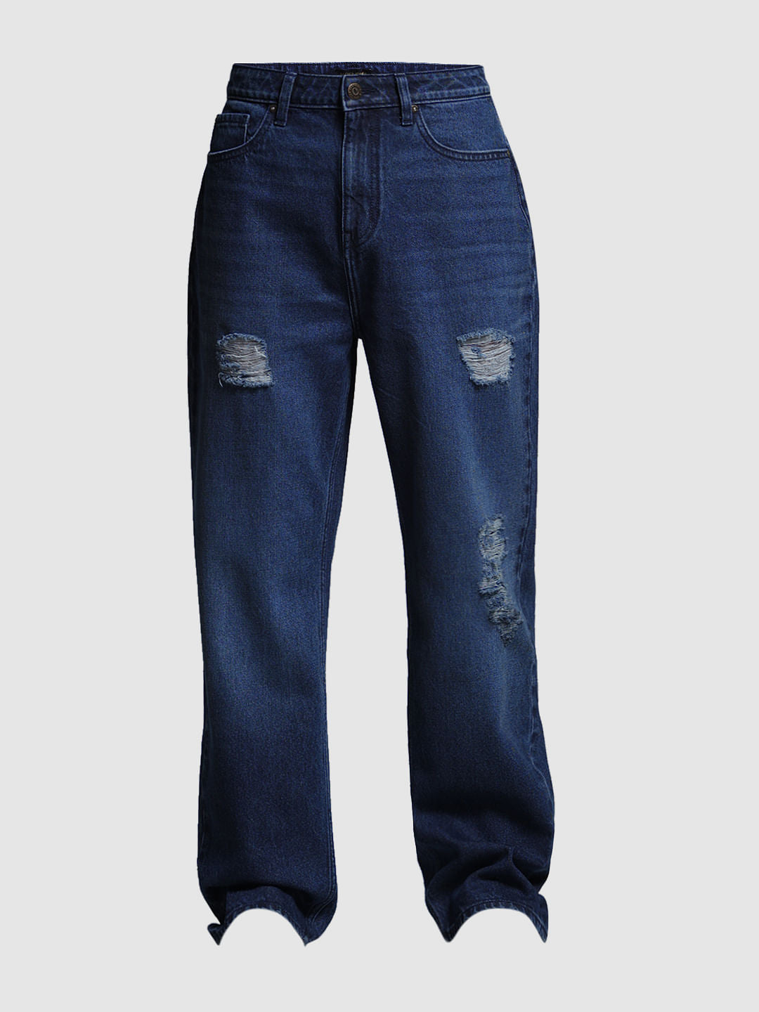 Dark Blue Distressed Dario Loose Fit Jeans